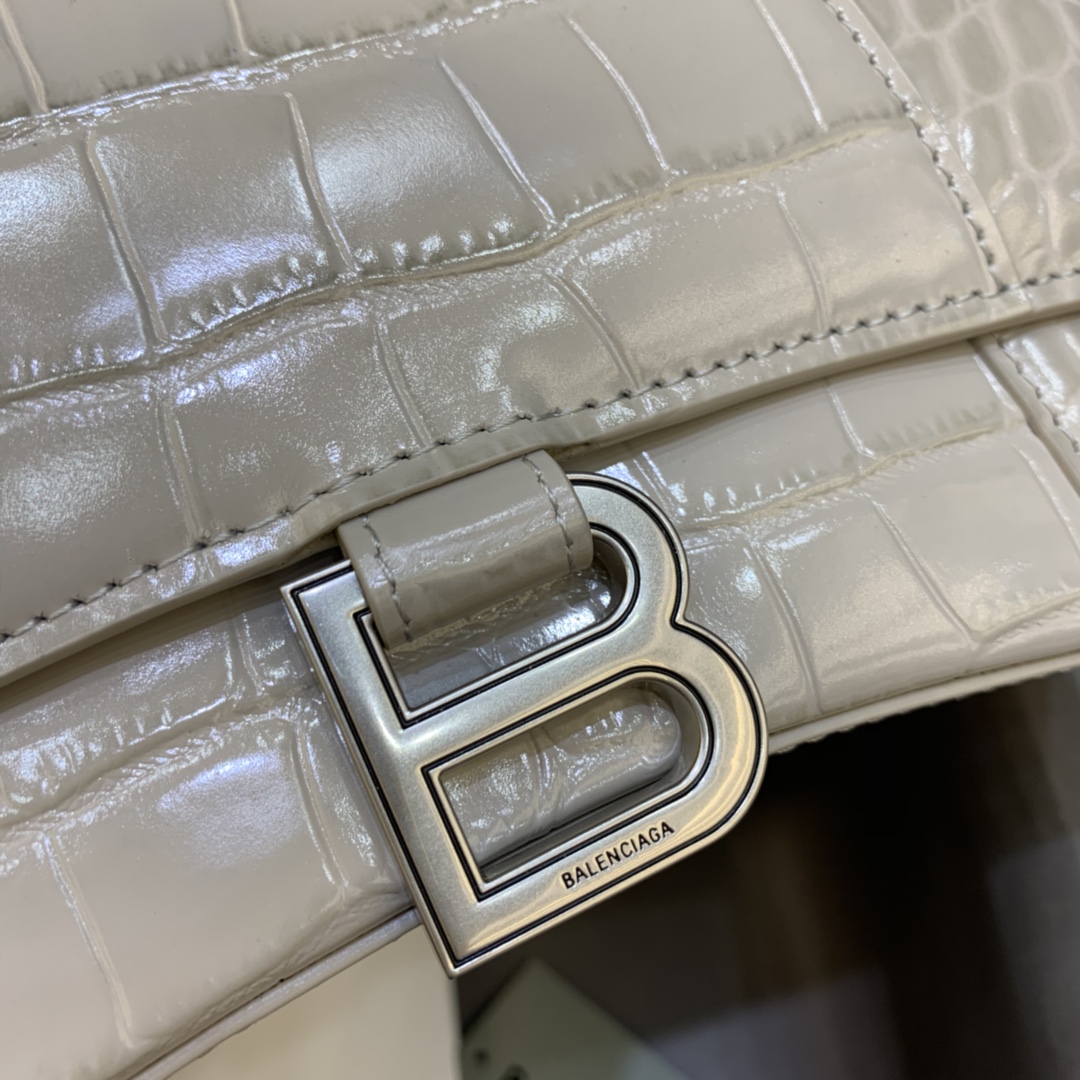 Balenciaga Hourglass Small Handbag Crocodile Embossed Shoulder Bag Light Gray